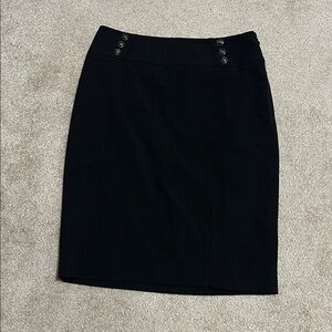 Sleek Black Pencil Skirt with Waist Button Detail
